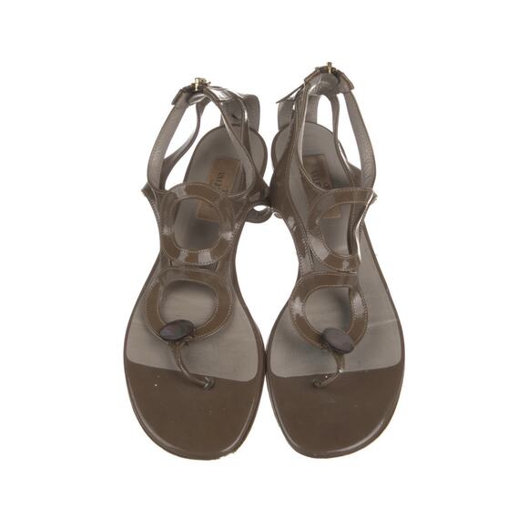 VALENTINO Garavani Brown Patent Leather Thong Gladiator Flat Sandals IT 37 US 7 - Picture 1 of 6